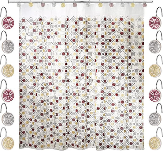 Zahari Home 13pc Sedona Sheer Shower Curtain Set Sheer Shower Curtain & 12 Shower Curtain Hooks Fun Shower Curtain Beige Shower Curtain Unique Design Stylish Shower Curtain Set Retro Shower Curtain