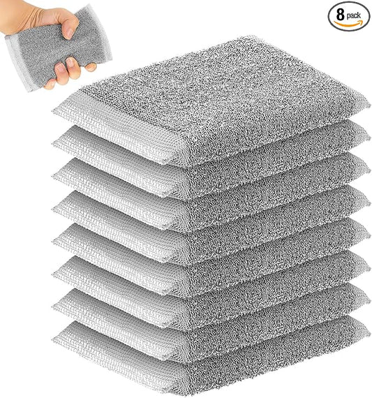 Thyle 8 Pack Steel Scrub Sponges for Dishes Non Scratch Scouring Multi Use Metal Scrubber Heavy Duty Dish Wash Kitchen Sponge for Pot Dish Washing Hard Surface Cleaning (Gray)