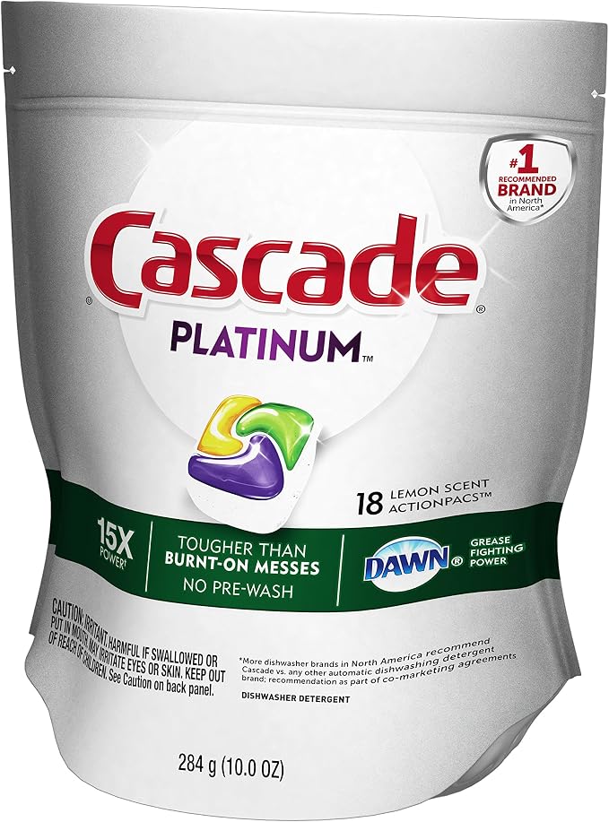 Cascade Platinum ActionPacs Dishwasher Detergent Lemon Scent, 18 ct