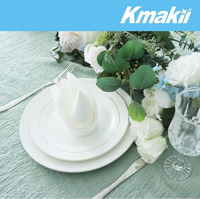 KMAKII White Disposable Dinner Napkins Linen-Feel Colored Paper Napkins Premium Cloth Like Napkins Ideal For Restaurant, Events, Weddings&Party,50 Pack 16 x 16 inches