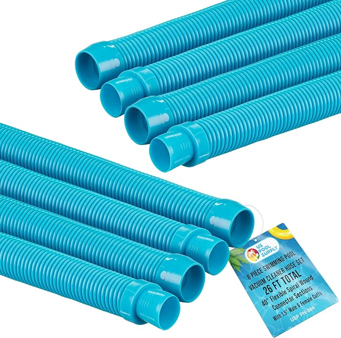 U.S. Pool Supply Pool Vacuum Hose, 8 Piece Pool Hose Set - 40" Teal Flexible Spiral Wound Connector Sections with 1.5" Male & Female Cuff Ends, Replacement Fits Most Inground Automatic Cleaner Brands
