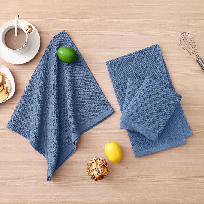 Homaxy 100% Cotton Kitchen Towels and Dishcloths Set, 12 x 12 & 15 x 25 Inches, Set of 10 Bulk Terry Cloth Dish Towels, Super Soft and Absorbent Hand Towel with Hanging Loop, Navy Blue