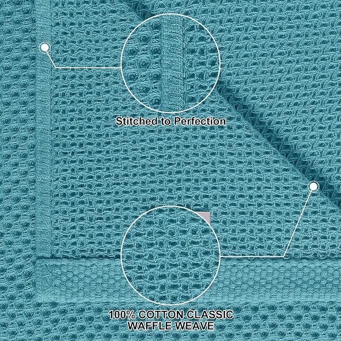 Homaxy 100% Cotton Kitchen Towels and Dishcloths Set, 12 x 12 Inches and 13 x 28 Inches, Set of 12 Bulk Kitchen Towels Set, Ultra Soft Absorbent Dish Cloths for Washing Dishes, Lake Blue