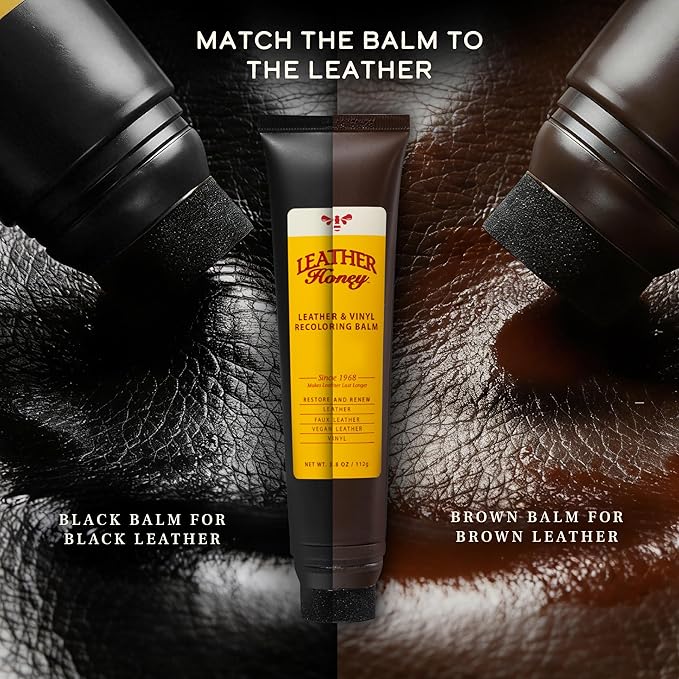 Leather Honey 8oz Conditioner, 8oz Cleaner, and Black Recoloring Balm
