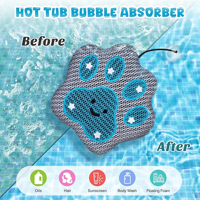 Hot-Tub-Scum-Absorber-Paw 1 Pack & Hot-Tub-Scum-Absorber-Professional-Doughtnut 1 Pack Hot-Tub-Scum-Absober-Kits Floating-Sponge-Scum-Remover Reusable-Scum-Bug-Oil-Scum-Absorbing-Sponge