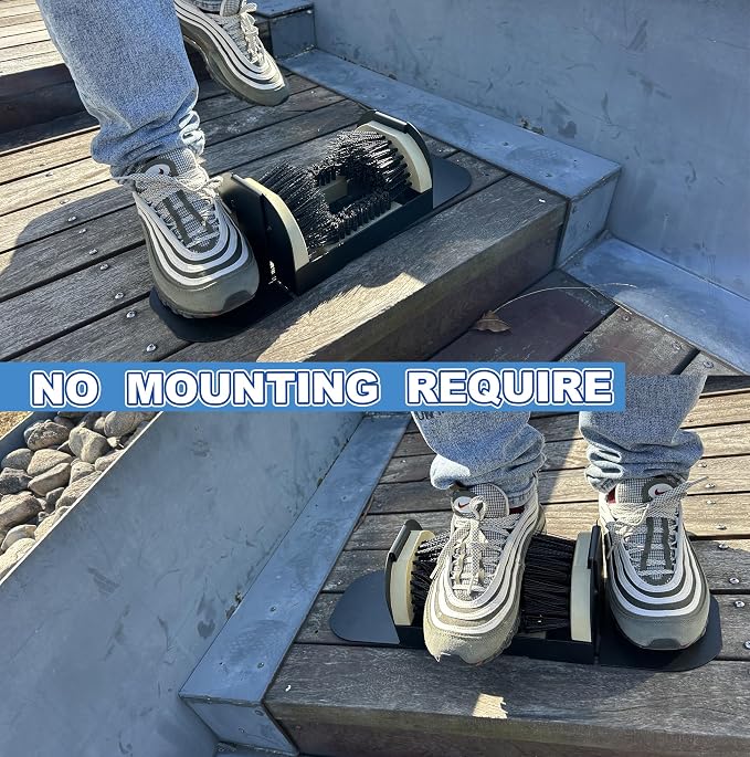 Portable Boot Scrubber with Detachable Fold-Out Footboards, No Mounting Required Mud Scraper, Heavy Duty Shoe Brush with Integrated Steel Plates for Outdoor, Garden & Work Site