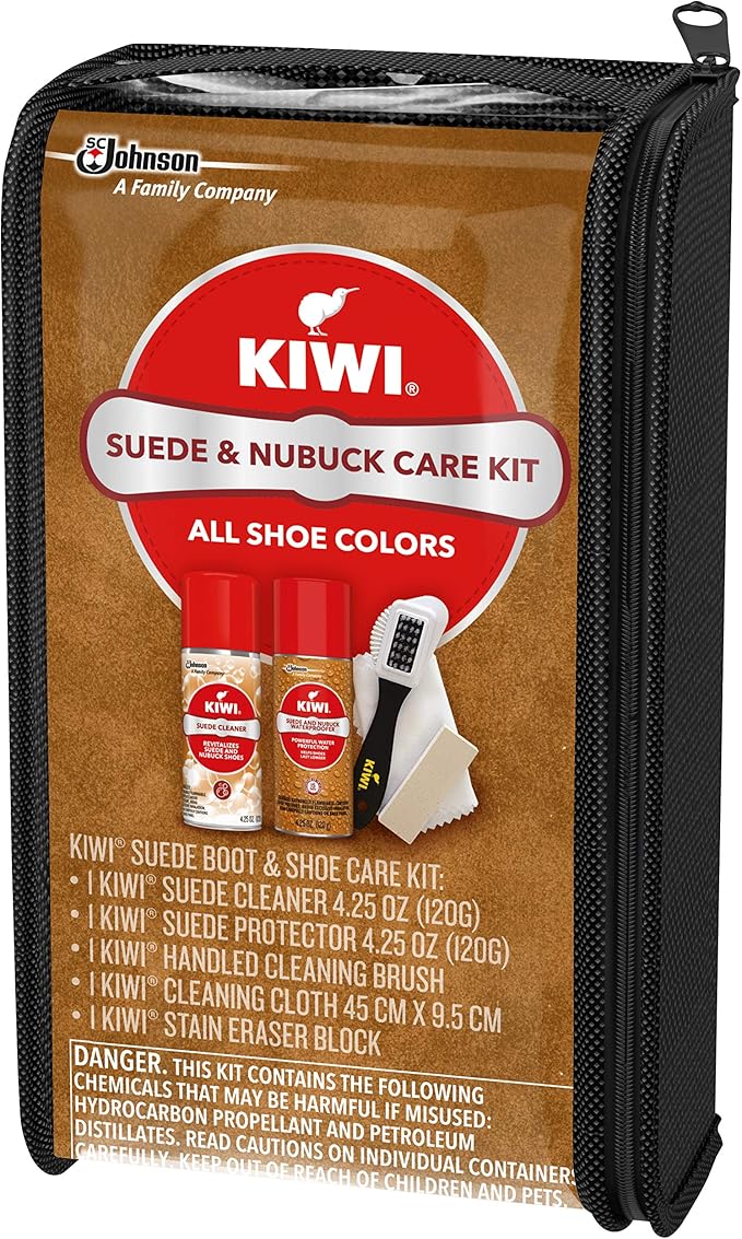 KIWI Suede and Nubuck Shoe Cleaner Kit | For Shoes, Boots, and More | Includes Cleaner, Protector, Brush, Cloth, Eraser Block