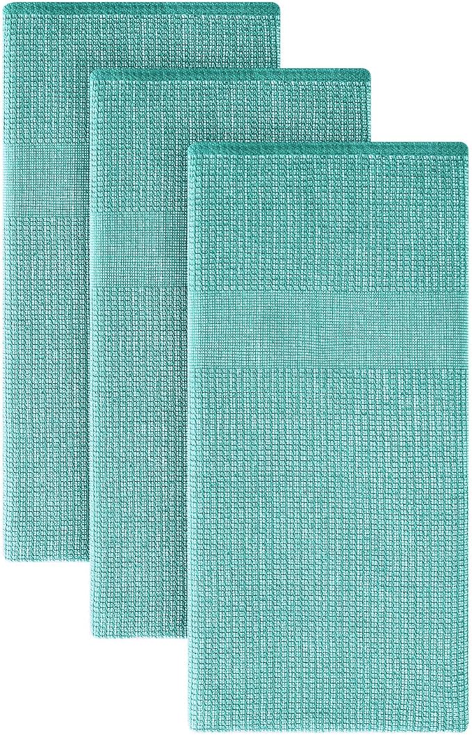 Homaxy Premium Kitchen Towels(18”x 28”, 3 Pack), Large Cotton Kitchen Hand Towels, Flat and Terry Dish Towels, 380 GSM Highly Absorbent Tea Towel Set with Hanging Loop, Teal