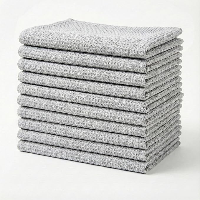 Marubhumi Ultra-Absorbent Cotton Kitchen Dish Towels – Set of 10, Elegant Gray, 45x70 cm – Lint-Free Tea Towels for Drying & Cleaning-Soft, Durable & Oversized Kitchen Linens