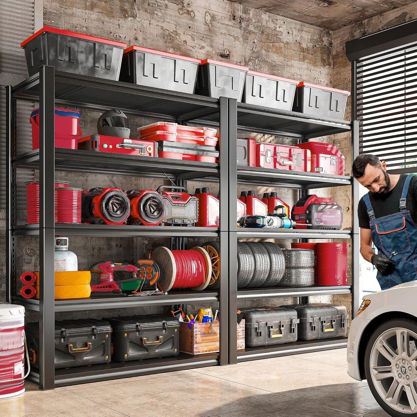 Raybee Storage Shelves 2000LBS Garage Shelving Heavy Duty, 5-Tier Adjustable Garage Shelves, Metal Shelving for Garage, Basement, Warehouse, Pantry, 72" H x 31.5" W x 16.5" D, Black