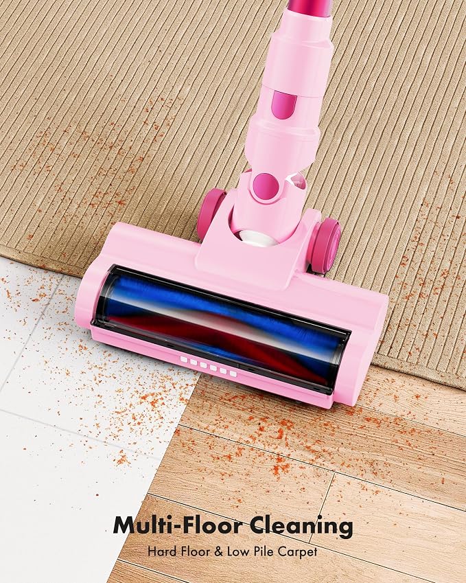 Trucozie Cordless Vacuum Cleaner, 8-in-1 Lightweight Stick Vacuum with 45mins Runtime, Powerful Suction, Vacuum Cleaners for Home, Hardwood Floors, Carpet, Pet Hair, Pink