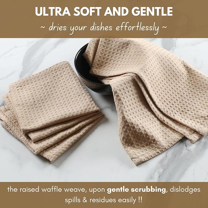 Native Fab 8 Piece Kitchen Towels & Dish Cloth Set - Absorbent, Durable, Quick Drying Towel for Cleaning, Cooking, Baking - Ideal for Home, Cafes & Daily Use, Machine Washable & Reusable - Beige