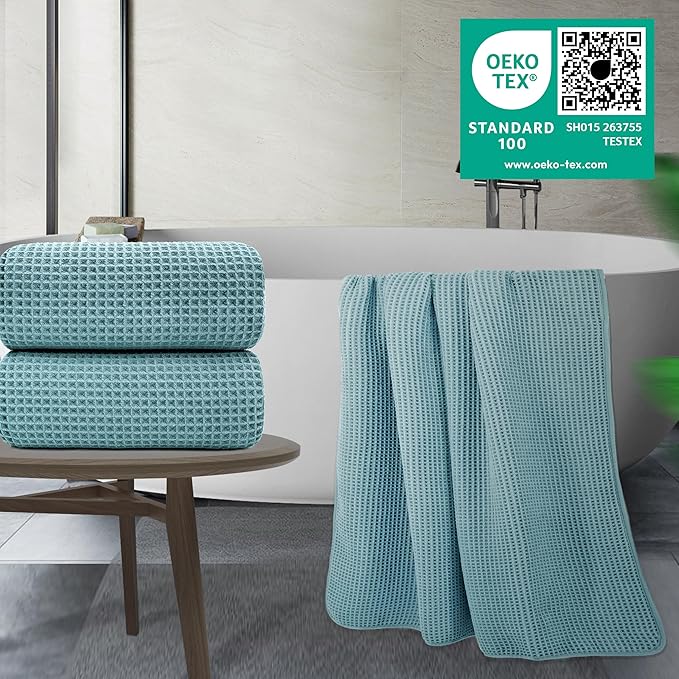POLYTE 430 GSM Microfiber Quick Dry Lint Free Bath Sheet, 70 x 35 in, Set of 2 (Waffle Weave)