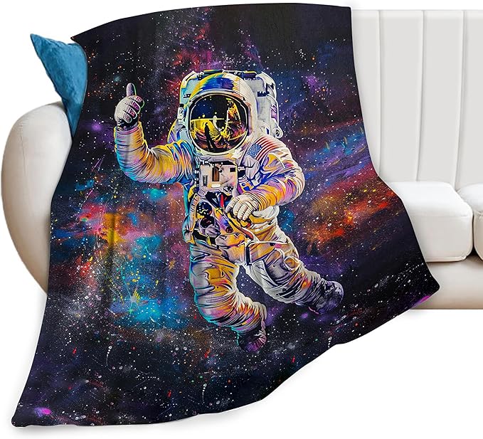 Astronaut Blanket Outer Space Galaxy System Throw Blanket Cozy Plush Flannel Fleece Warm Soft Lightweight Fuzzy Winter Blanket Star Decor Gifts for Girls Boys Women Teens for Bed Sofa Couch 40"X50"