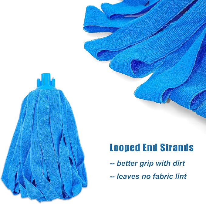 12 PCS Microfiber Mop Heads, Microfiber Cloth Mop Replacement Blue Compatible with Standard 3/4 inch Threaded Poles