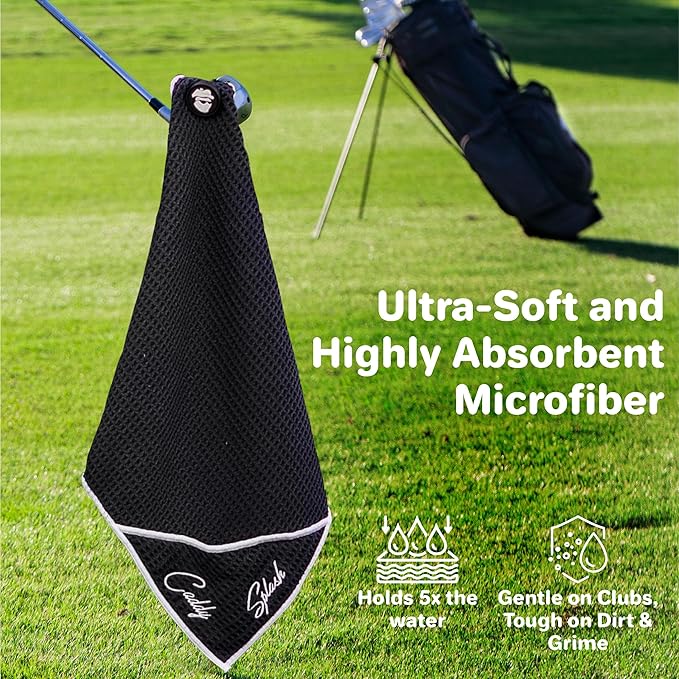 Original Golf Club Water Brush +Golf Pocket Mag Towel - Black Bundle