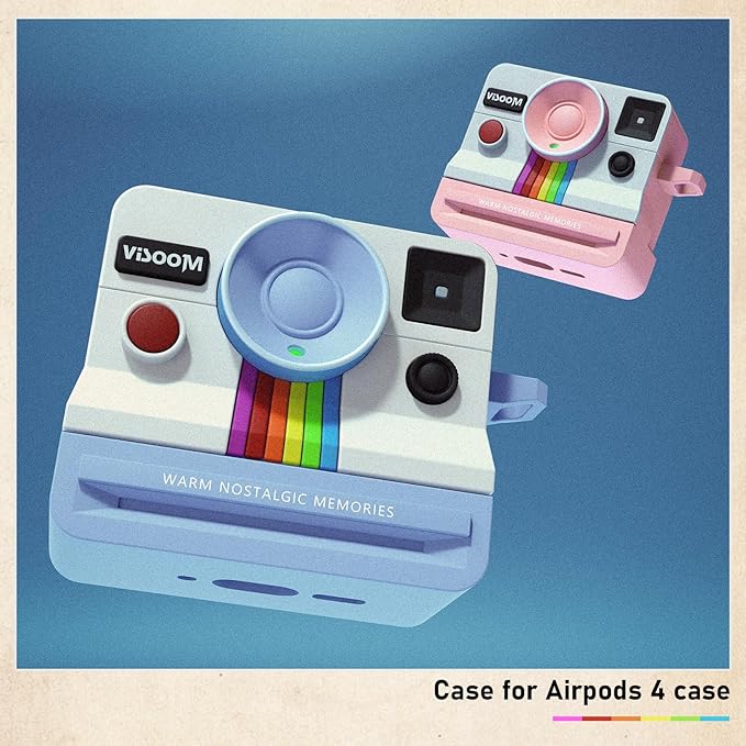 Retro Cases for AirPods 4 Case 2024 with Cleaner Kit - VISOOM Cute Fancy Protective AirPods 4th Gen Cases Cover Men Women Unique Polaroid Soft Cover for Apple AirPod iPods 4 Wireless Charging Case