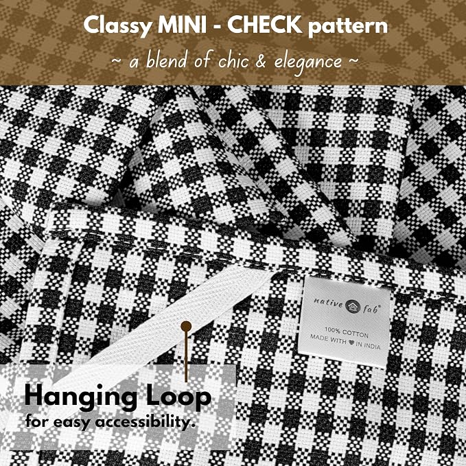 Native Fab Black Gingham Dish Towels 16"x26" Set of 12 - Cotton Mini Check Plaid Towels, Soft Absorbent Dishcloths with Hanging Loop, Kitchen Towel for Quick Drying - Black White