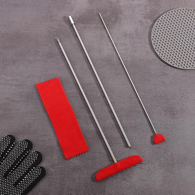4pcs Grand Piano Soundboard Cleaning Tools, Big & Small Brush Head Cleaning Tool with Extension Rod and Soft Fiber Cloth Piano Cleaning Kit Piano Soundboard Cleaner