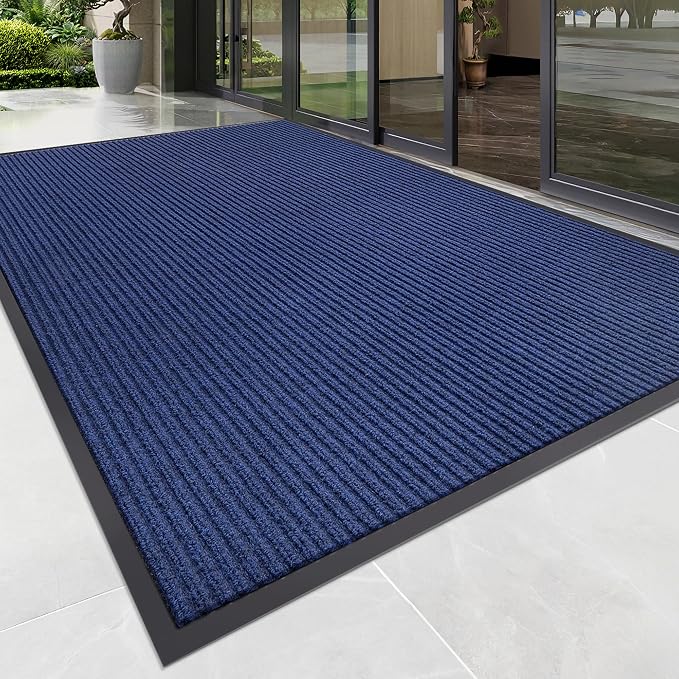 100pointONE Front Door Mat, Heavy Duty Indoor Outdoor Doormat, 72" x 48" Low Profile Outdoor Mats for Home Entrance, Stain and Fade Resistant Shoe Scraper Mat, Ideal for High Traffic Area, Blue