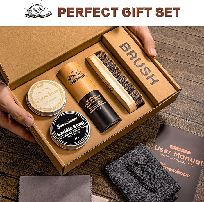 CUTEUP Leather Boot Care Kit – Mink Oil, Saddle Soap for Leather, Shoe Brush, Waterproof Wax, Leather Cleaner and Conditioner