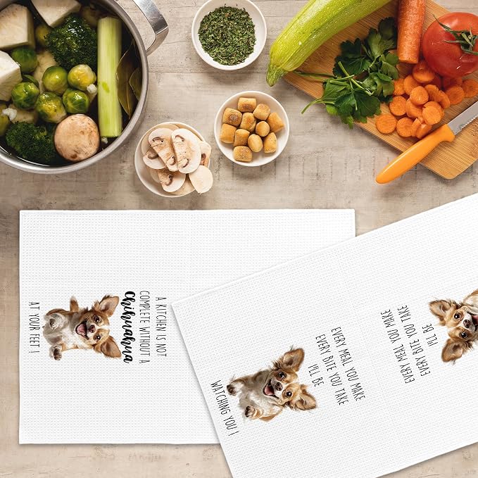 Chihuahua Dog Kitchen Towels Set of 2, Funny Dog Kitchen Decor, Dogs Gifts for Women Men Hand Towel, Pet Owner Gift Decorative Tea Towels Dish Towel 16x24 Inch