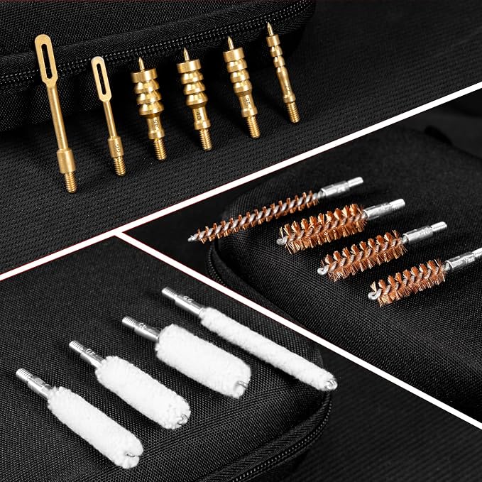 GLORYFIRE Universal Gun Cleaning Kit Fits .22 .357/9mm .38 .40 .45 Cal Handguns & Pistols Compact Carrying Case for Portability Multiple Styles with Brass or Plastic Jags & Tips for Shooting and Range