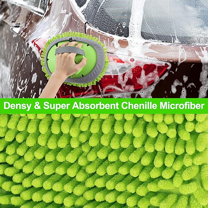 14Pcs Car Wash Kit, 62'' Car Wash Brush with Long Handle, Microfiber Scratch-Free Carwash Brush Mop Mitt Kit Car Car Washing Supplies Cleaning Kit for Cars RV SUV Truck Boat Green