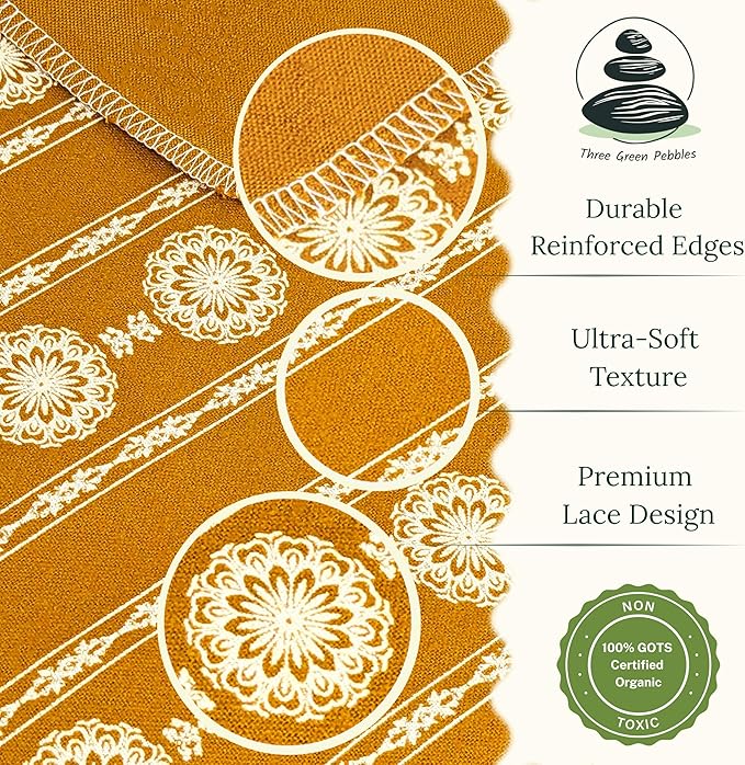 Reusable Paper Towels | 24-Pack Vintage French Country Lace in Gold Ochre | Organic Cotton Flannel | Paperless Towels with Wash Bag & Tube for Zero Waste Kitchen