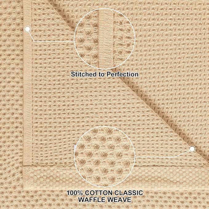 Homaxy 100% Cotton Kitchen Towels and Dishcloths Set, 12 x 12 Inches and 13 x 28 Inches, Set of 12 Bulk Kitchen Towels Set, Ultra Soft Absorbent Dish Cloths for Washing Dishes, Apricot