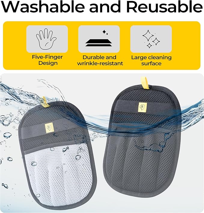 Pet Hair Removal Glove for Dogs & Cats - Upgraded Reusable Electrostatic Pet Hair Glove, Pet Hair Remover Tool for Laundry, Couch, Carpet & Car Seat, Pet Grooming Kit (Gray/Black Combo)
