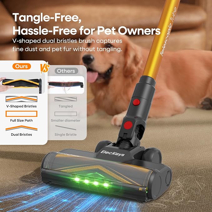 ElecKeys Cordless Vacuum Cleaners for Home, 650W 55KPa Powerful Suction, 70 Mins Runtime, Self-Standing Stick Vacuum with Touch Screen, Anti-Tangle for Pet Hair, Carpet, Hardwood Floors, Car