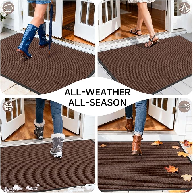100pointONE Front Door Mat, Heavy Duty Indoor Outdoor Doormat, 48" x 36" Low Profile Outdoor Mats for Home Entrance, Stain and Fade Resistant Welcome Mat Ideal for High Traffic Area, Brown