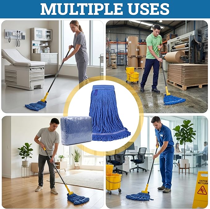 KLEEN HANDLER Blended Loop End Heavy Duty Mop Head Replacement, Wet Mop Refills for Industrial and Commercial Use, Dark Blue, 32 Oz (24-Pack)
