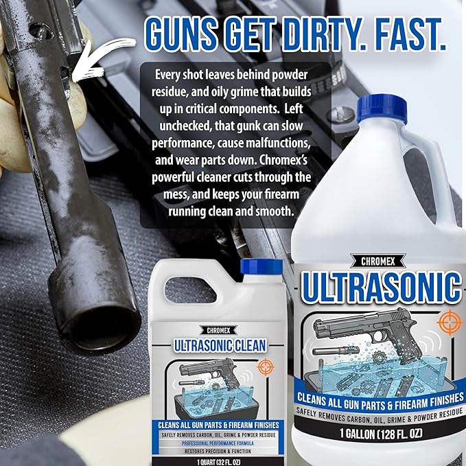 Chromex Ultrasonic Gun Parts Cleaning Solution - Concentrated Firearm Solvent & Carbon Remover - Odorless & Safe on Finishes - 1 Gallon