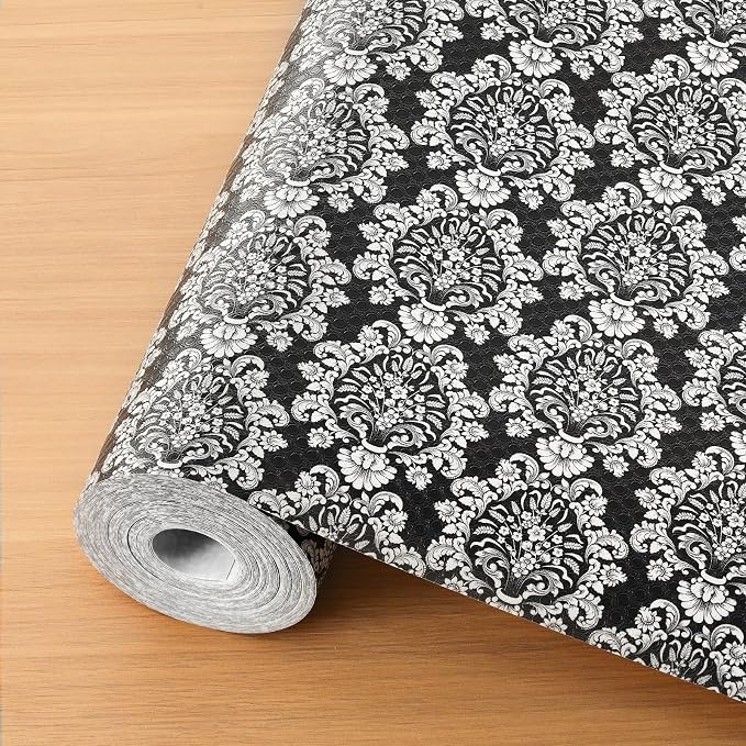 Cooyes Shelf and Drawer Liners for Kitchen Cabinets, Non-Adhesive Cabinet Liners, EVA Waterproof Durable Shelf Paper for Refrigerator, Shelves, Cupboard with European Pattern, Easy to Cut