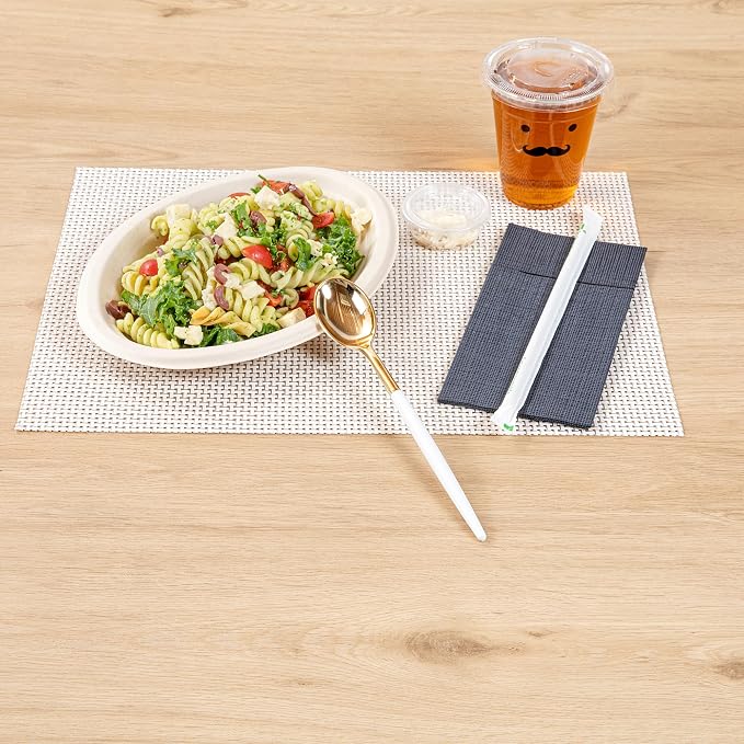 Restaurantware-Moderna 7.75 Inch Fancy Flatware, 50 Durable Plastic Flatware - With White Handle For Grip, Heavy-duty, Gold Plastic Spoons, Easily Disposable Or Restaurants