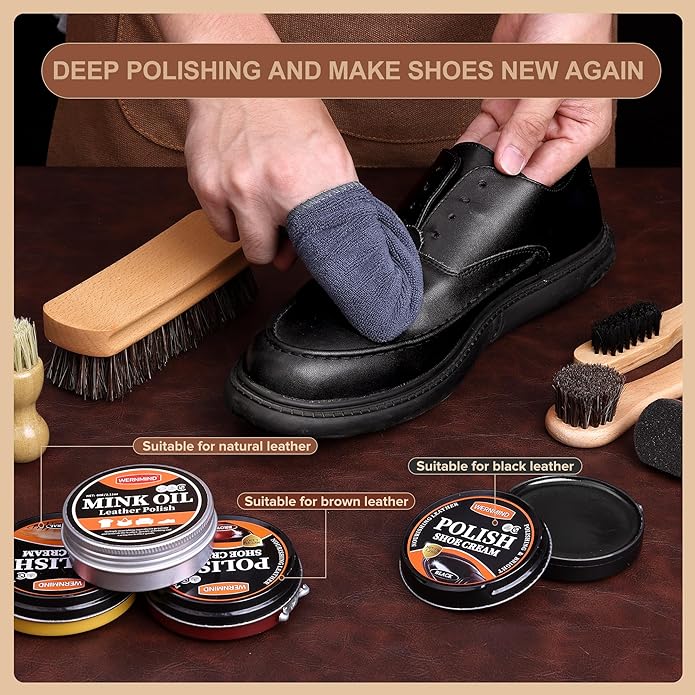 Black Shoe Polish Kit Brown Neutral White Mink Oil Leather Boot Shoe Shine Kit Conditioner Care Cream Clearner Set