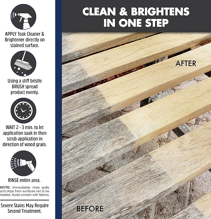 STAR BRITE Teak Cleaner & Brightener Gel Spray - 32 OZ - Vertical Surface Stick Formula - Prepares Wood for Oil & Finishes