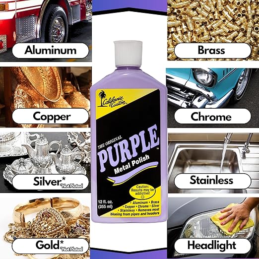 CALIFORNIA CUSTOM Products – The Original Purple Metal Polish, No Silicone, Body Shop Safe, Great for Aluminum, Brass, Copper, Chrome, Silver, Stainless and Gold, Made in The USA (3)