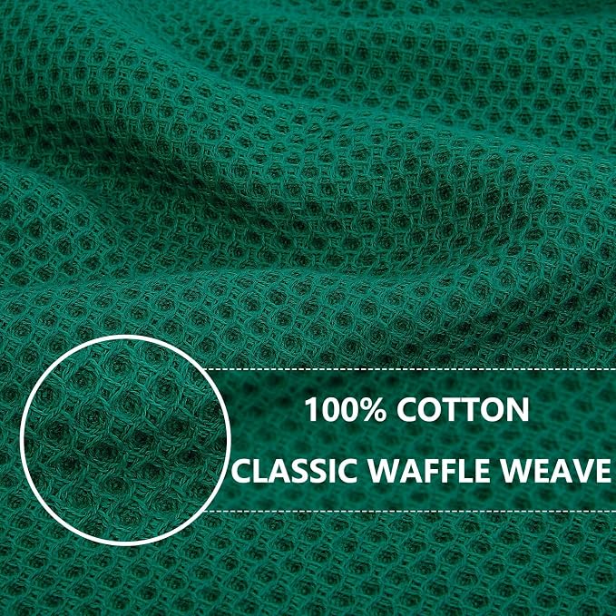 Homaxy 100% Cotton Waffle Weave Kitchen Dish Cloths, Ultra Soft Absorbent Quick Drying Dish Towels, 12 x 12 Inches, 18-Pack, Dark Green