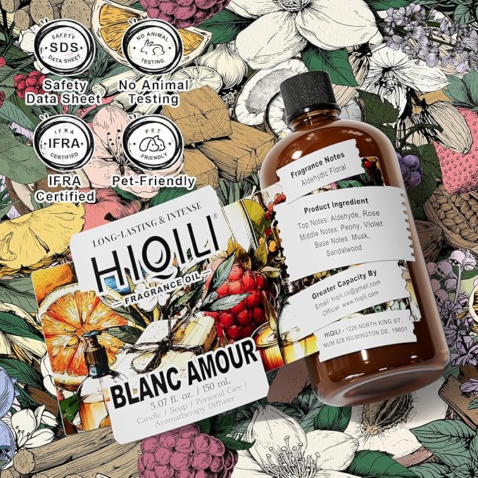HIQILI Blanc Amour Fragrance Oil - for Candle, Soap & Perfume Making, Inspired by Byrdo Bl.nche, Floral Scent, Add to Body Oil, for Essential Oil Diffuser - 5.07 Fl Oz
