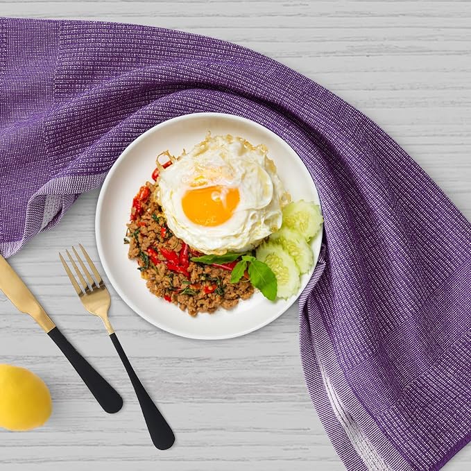 Homaxy Premium Kitchen Towels(18”x 28”, 3 Pack), Large Cotton Kitchen Hand Towels, Flat and Terry Dish Towels, 380 GSM Highly Absorbent Tea Towel Set with Hanging Loop, Purple