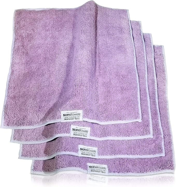 Nano Towels - The Amazing Eco Cloth that Cleans Virtually Any Surface with Only Water. No More Paper Towels Or Toxic Chemicals. 4-Pack (14x14, Lavender)