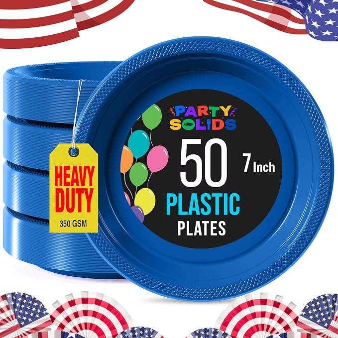 Exquisite Party Solids Dark Blue Plastic Plates For Party Supplies 7" Dark Blue Disposable Plates Heavy Duty 50 Pcs Plastic Dinnerware Sets Heavy Duty 350 GSM Disposable Dinnerware Set
