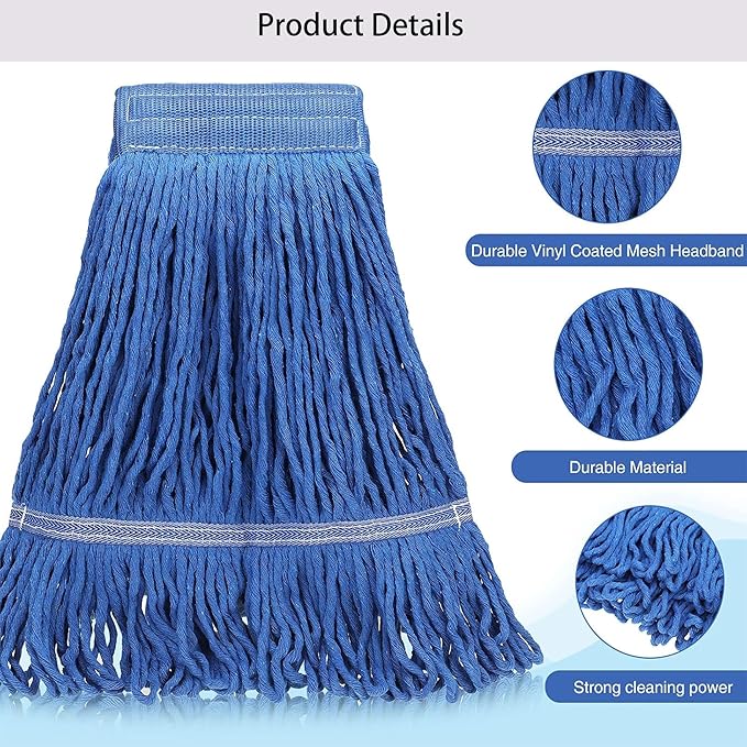10 PCS 27.6 Inch Commercial Mop Head Refills – Heavy Duty Cotton Replacements for Industrial and Residential Floor Cleaning (Blue)