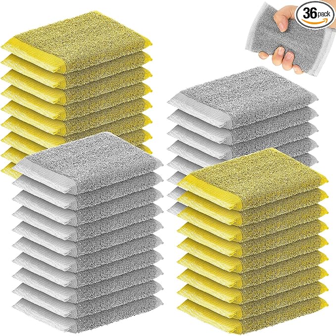 Thyle 36 Pack Steel Scrub Sponges for Dishes Non Scratch Scouring Multi Use Metal Scrubber Heavy Duty Dish Wash Kitchen Sponge for Pot Dish Washing Hard Surface Cleaning (Gray,Yellow)