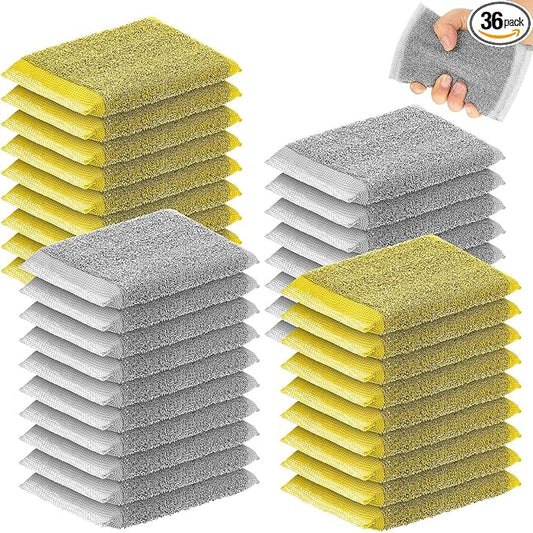 Thyle 36 Pack Steel Scrub Sponges for Dishes Non Scratch Scouring Multi Use Metal Scrubber Heavy Duty Dish Wash Kitchen Sponge for Pot Dish Washing Hard Surface Cleaning (Gray,Yellow)