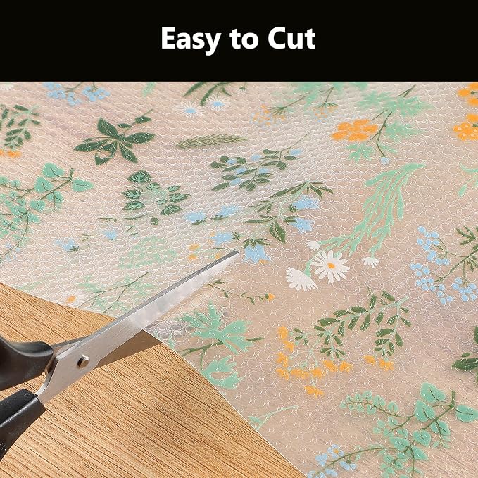 INNOLITES Shelf Liners for Kitchen Cabinets – Drawer Liner Waterproof & Oil-Proof, Non-Adhesive EVA with Floral Pattern – Durable Washable, Easy to Cut (Sage Green, 17.5" x 360")