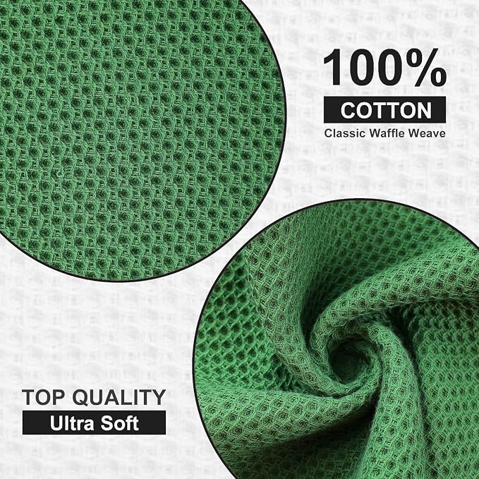Kitinjoy 100% Cotton Kitchen Dish Cloths (12 X 12 Inches, Grass Green), 6 Pack Waffle Weave Ultra Soft Absorbent Dish Towels for Drying Dishes Quick Drying Kitchen Towels Dish Rags